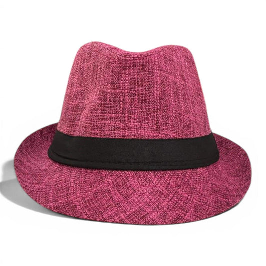 Pink Woven Fedora Hat | Lightweight Summer Trilby with Black Band, Vacation Accessory