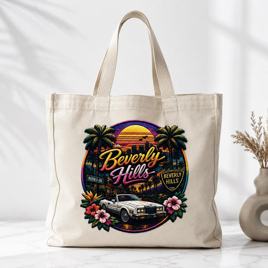Beverly Hills Retro Heat Transfer Decal – 29 x 27 cm Iron-On Graphic for Sweatshirts, Hoodies, T-Shirts & Tote Bags