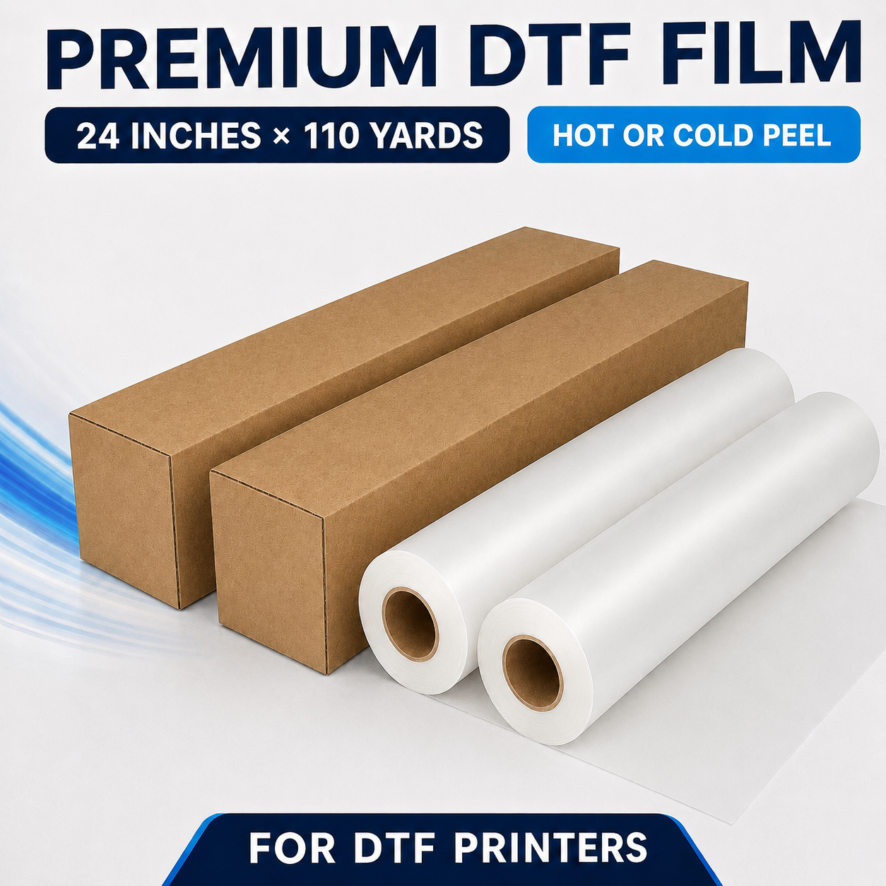 Premium DTF Transfer Film Roll – 24” × 110 Yards | Hot or Cold Peel