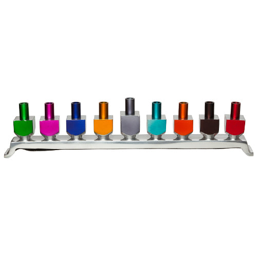 Aluminum Menorah with Multicolor dreidls 27*10 cm