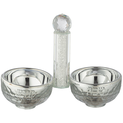 Crystal Set Of Candlesticks + Kiddush Cup + Salt & Pepper Stand with Stones