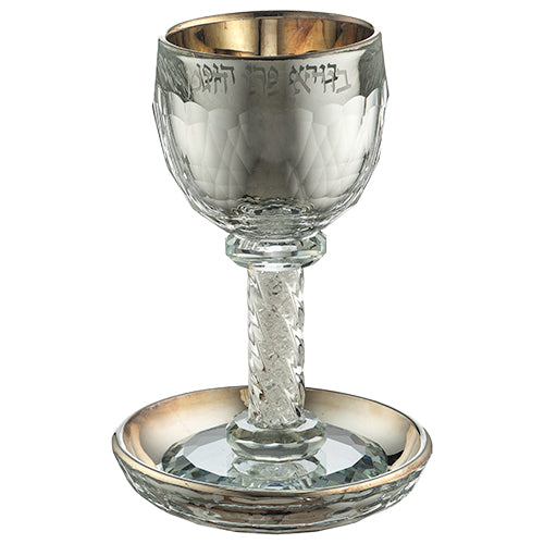 Crystal Set Of Candlesticks + Kiddush Cup + Salt & Pepper Stand with Stones