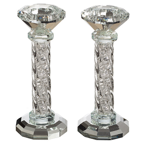 Crystal Set Of Candlesticks + Kiddush Cup + Salt & Pepper Stand with Stones