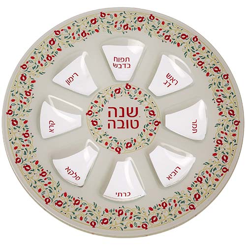 Elegant Glass Rosh Hashana Plate 35 cm Red