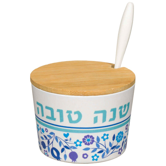 Bamboo Honey Dish "Shana Tovah"- 6.5 cm