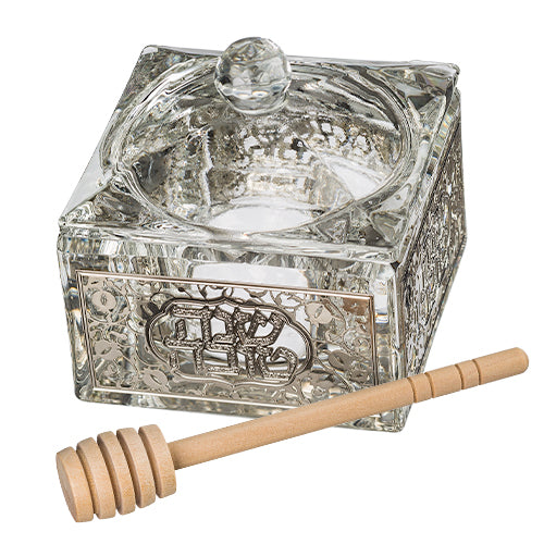 Crystal Honey Dish 7*7 cm with Metal Plaque