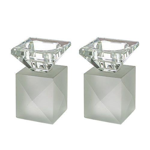 Pair of Crystal Elegant Candlesticks 9 cm White