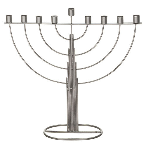 TIN SILVER HANUKIAH 26 CM- SEMI ROUND