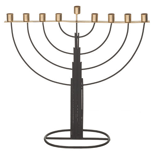 TIN BLACK HANUKIAH 26 CM- SEMI ROUND