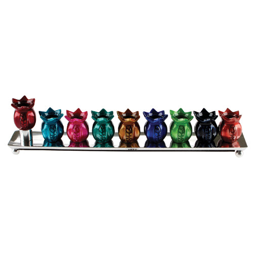 Aluminium Base Menorah, 8x35 Cm- clorful pomegranate