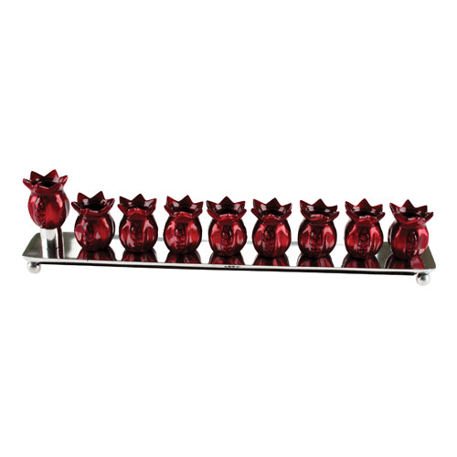 Aluminium Base Menorah, 8x35 Cm- red pomegranate