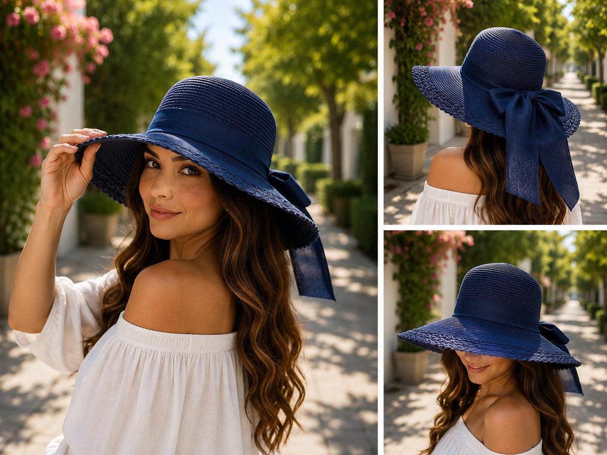 Women's Wide Brim Sun Hat with Bow – UV Protection Summer Beach Hat