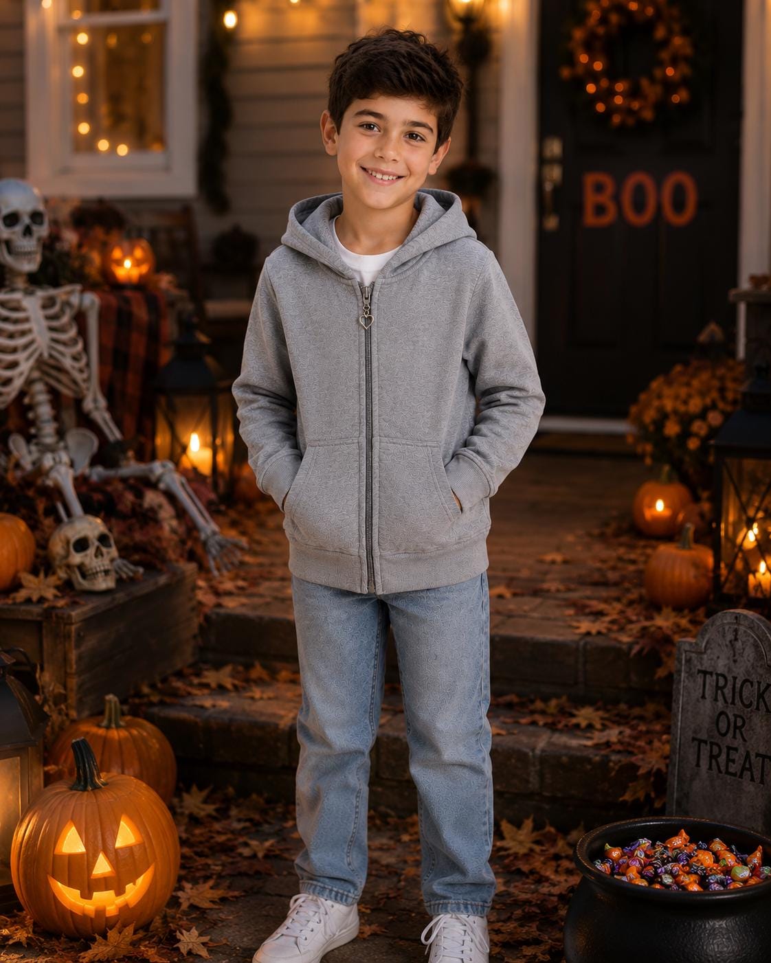 Too Cute to Spook Kids’ Halloween Zip-Up Hoodie – Gray