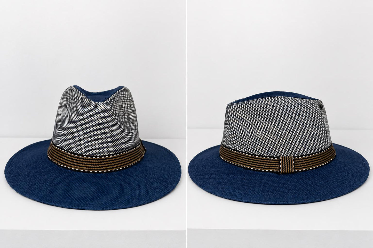 Navy Ivory Woven Fedora Hat | Wide Brim Summer Sun Hat | Chapeau by Jess