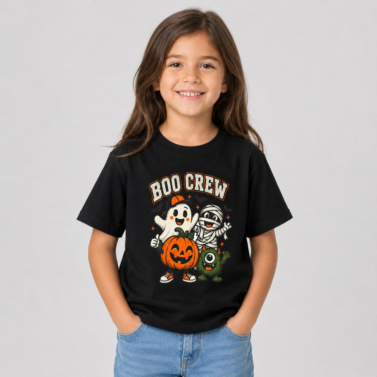 Kids Boo Crew Halloween T-Shirt – Cute Pink Ghost, Mummy & Pumpkin Tee