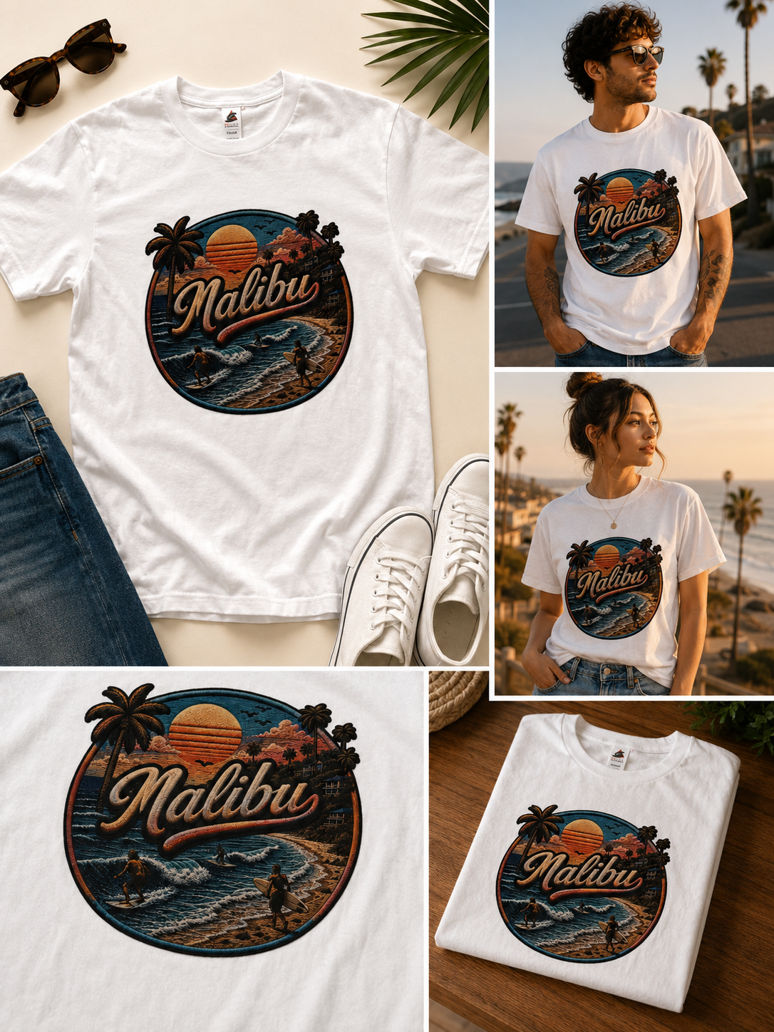 Malibu Beach T-Shirt | Retro California Surf Tee | Coastal Sunset Graphic Shirt