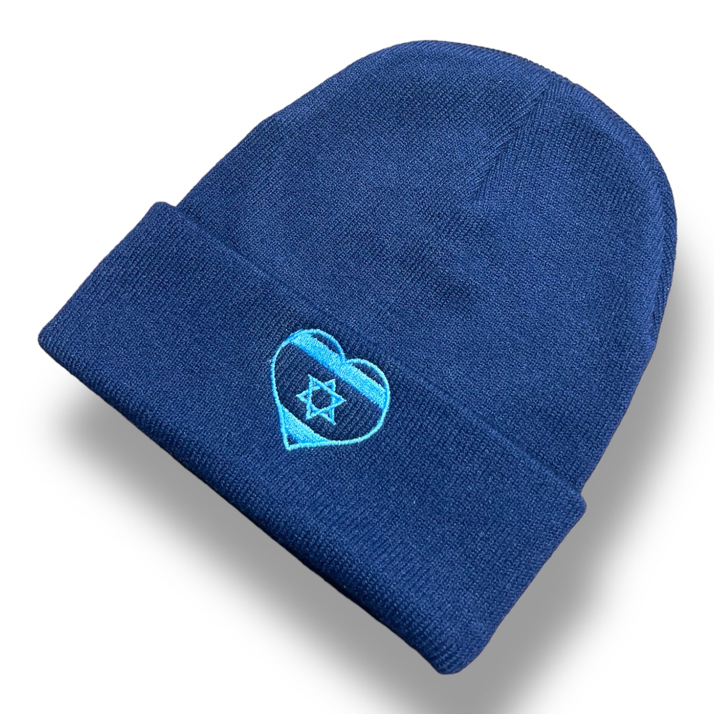 Israel flag heart shape embroidered navy blue winter beanie