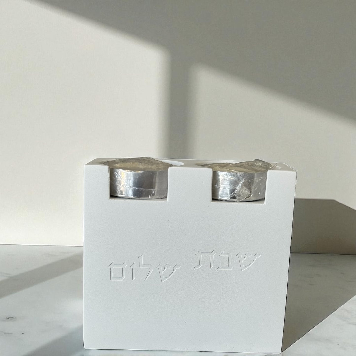 Modern concrete Shabbat candle holder