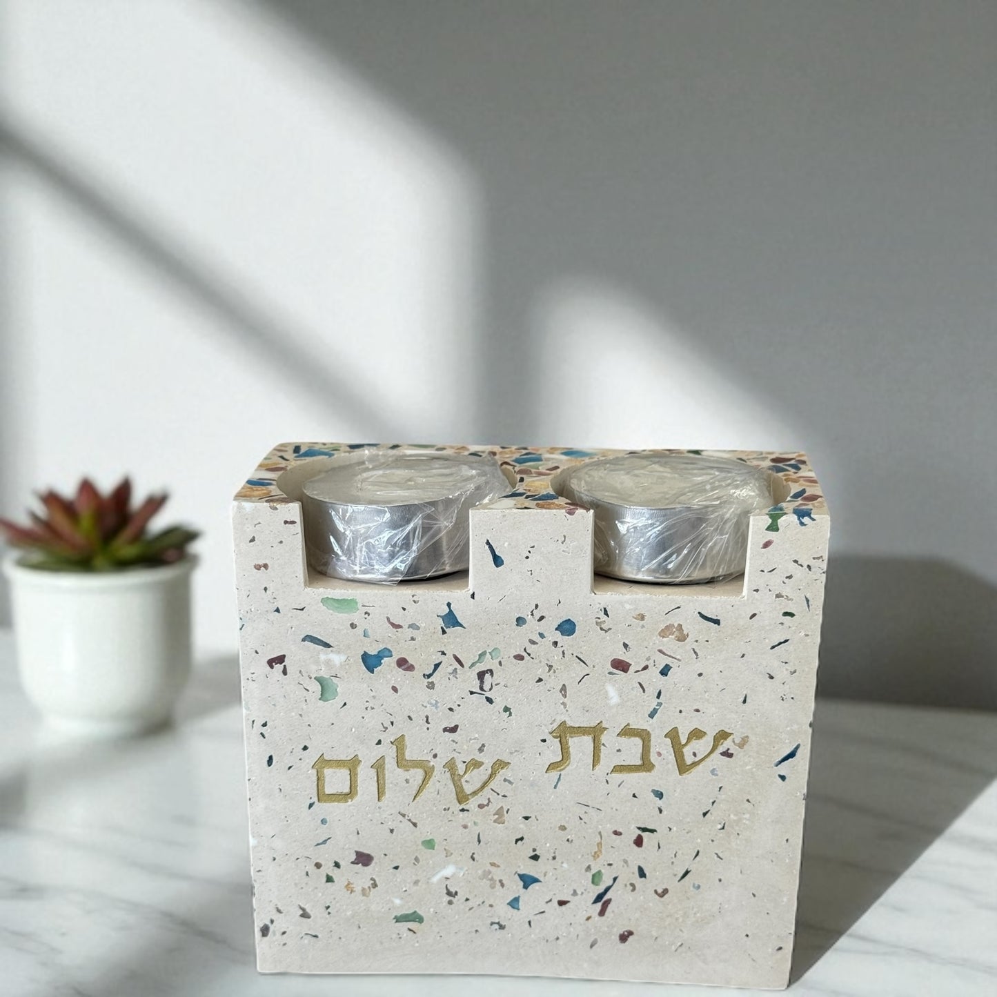 Modern concrete Shabbat candle holder