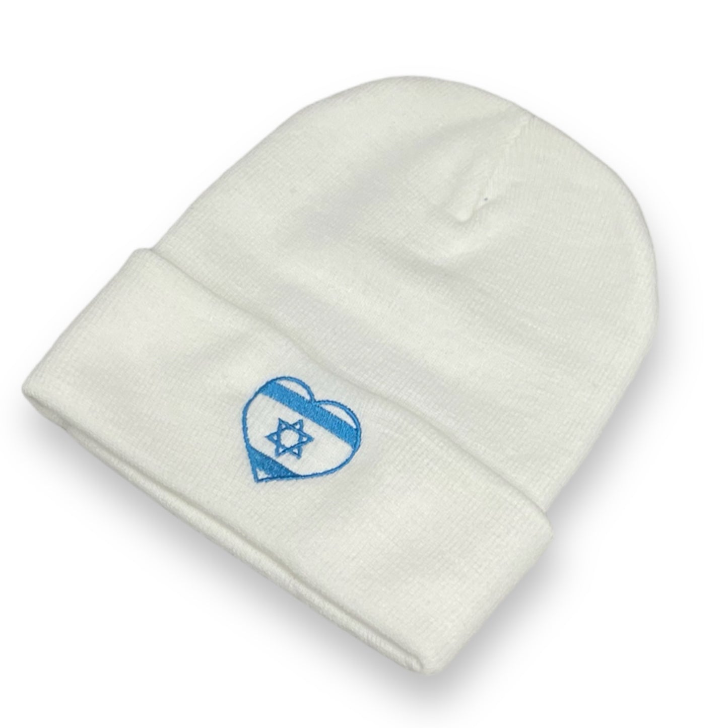 Israel flag heart shape embroidered navy blue winter beanie