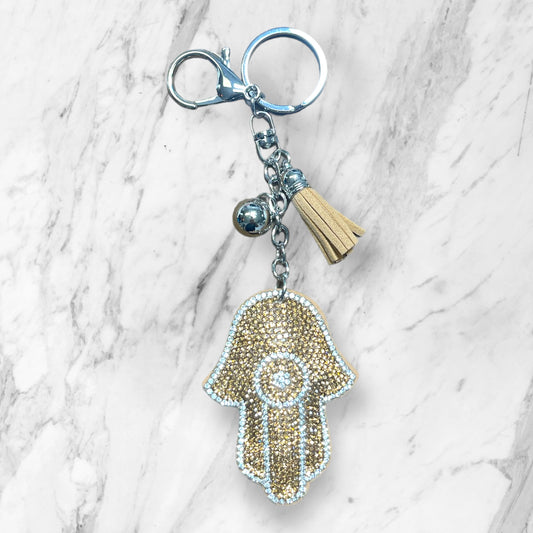 Soft puffy hamsa keychain with glitter stones 7.5cm