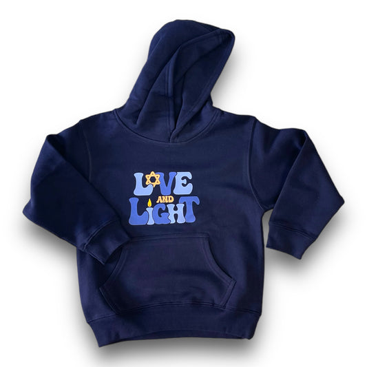 Love and Light fun youth Hanukkah hoodie