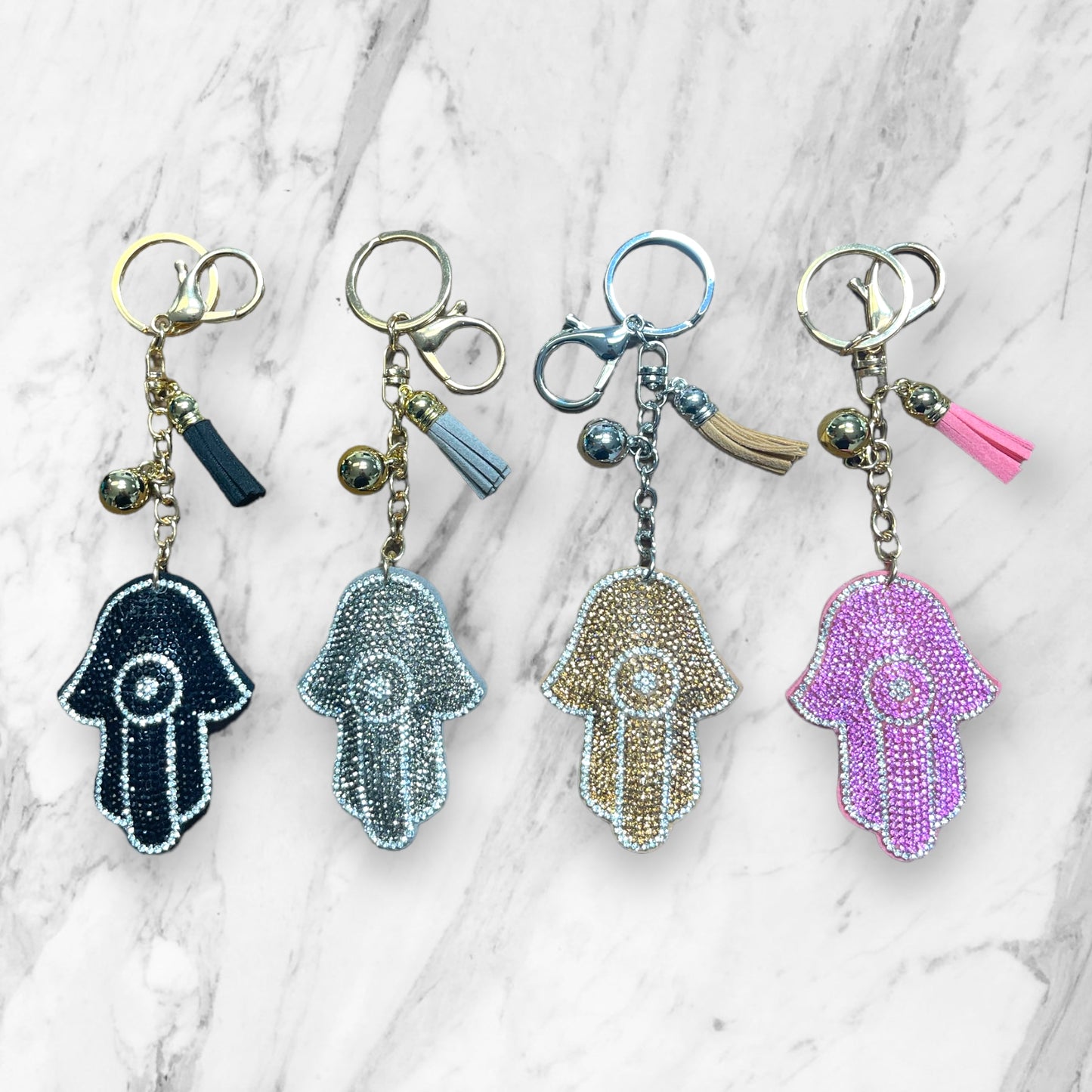 Soft puffy hamsa keychain with glitter stones 7.5cm