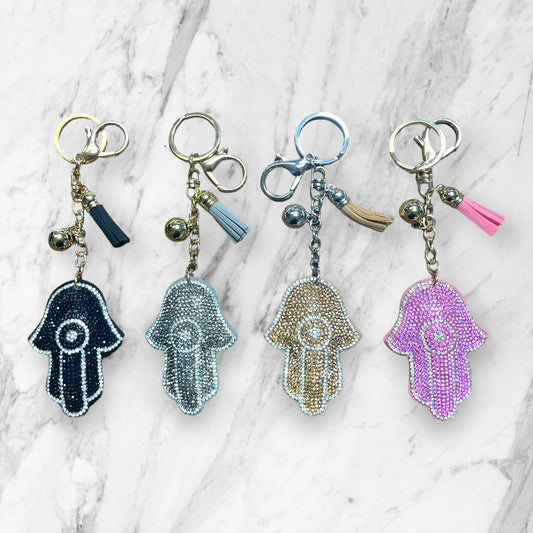 Soft puffy hamsa keychain with glitter stones 7.5cm
