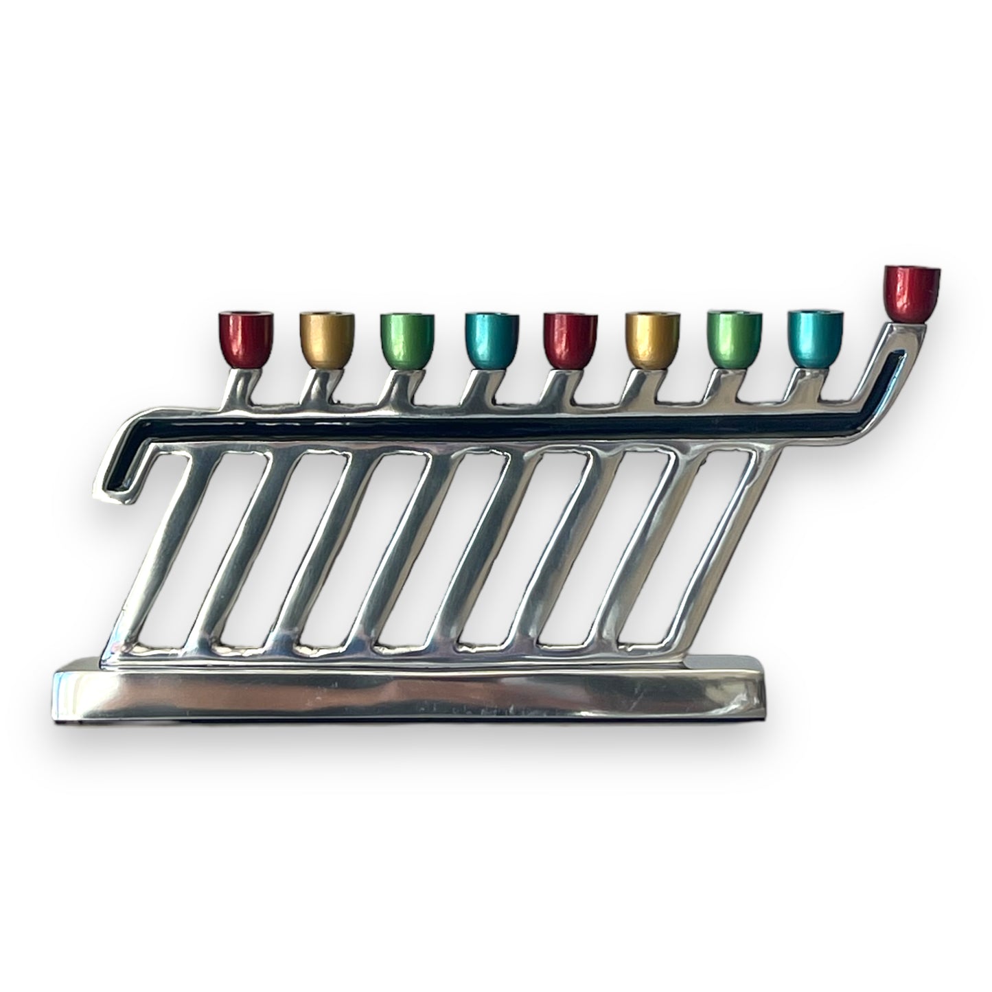 Aluminum colorful hammered menorah 6 x 12"