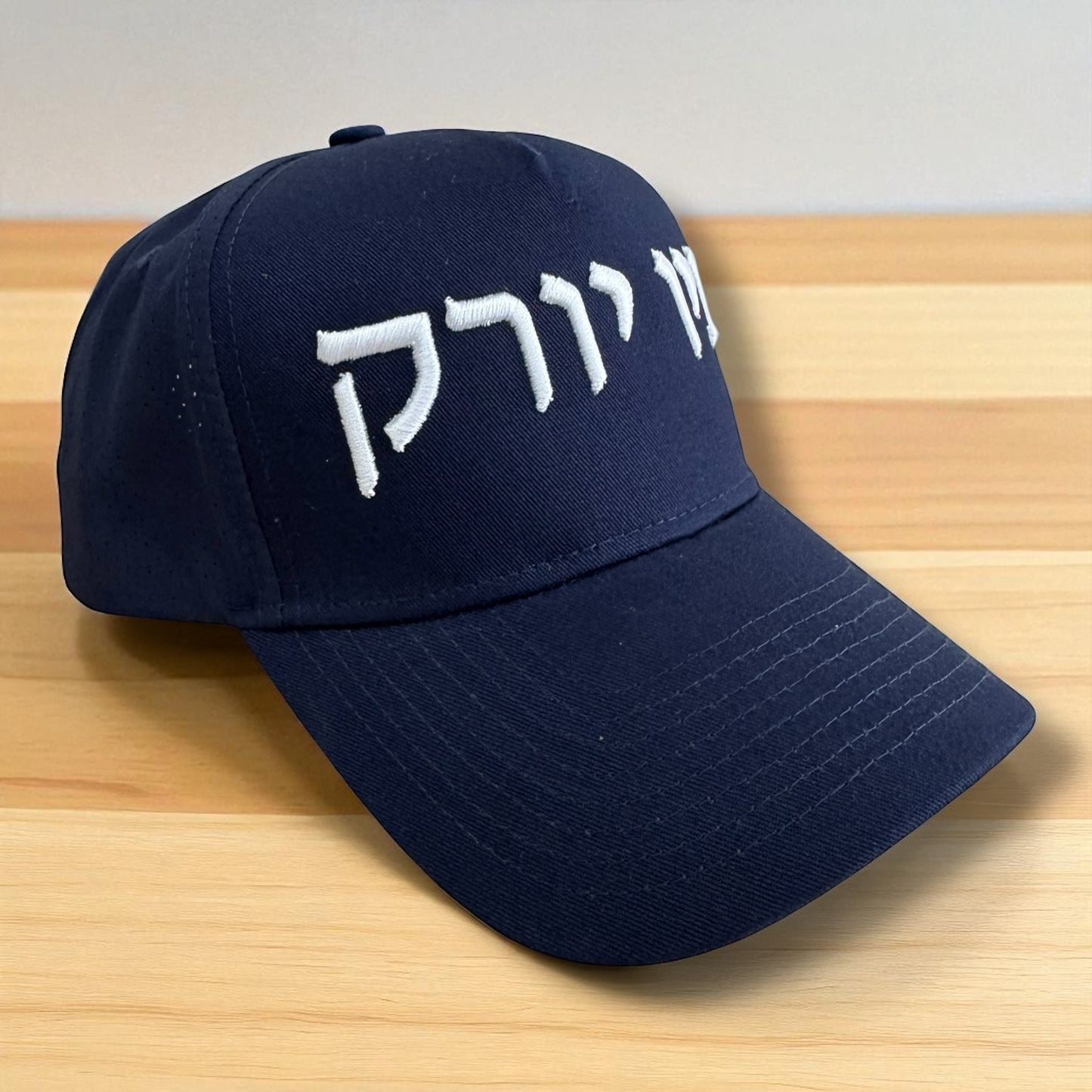 New York in Hebrew 3D embroidered Navy blue unisex cap