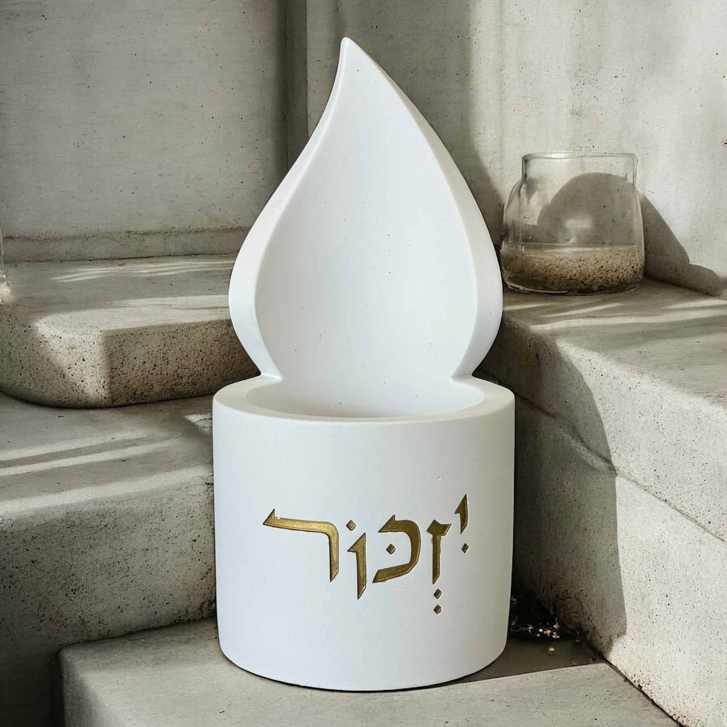 Modern Concrete Memorial Candle Holder – Ner Neshama | Yizkor Flame Design