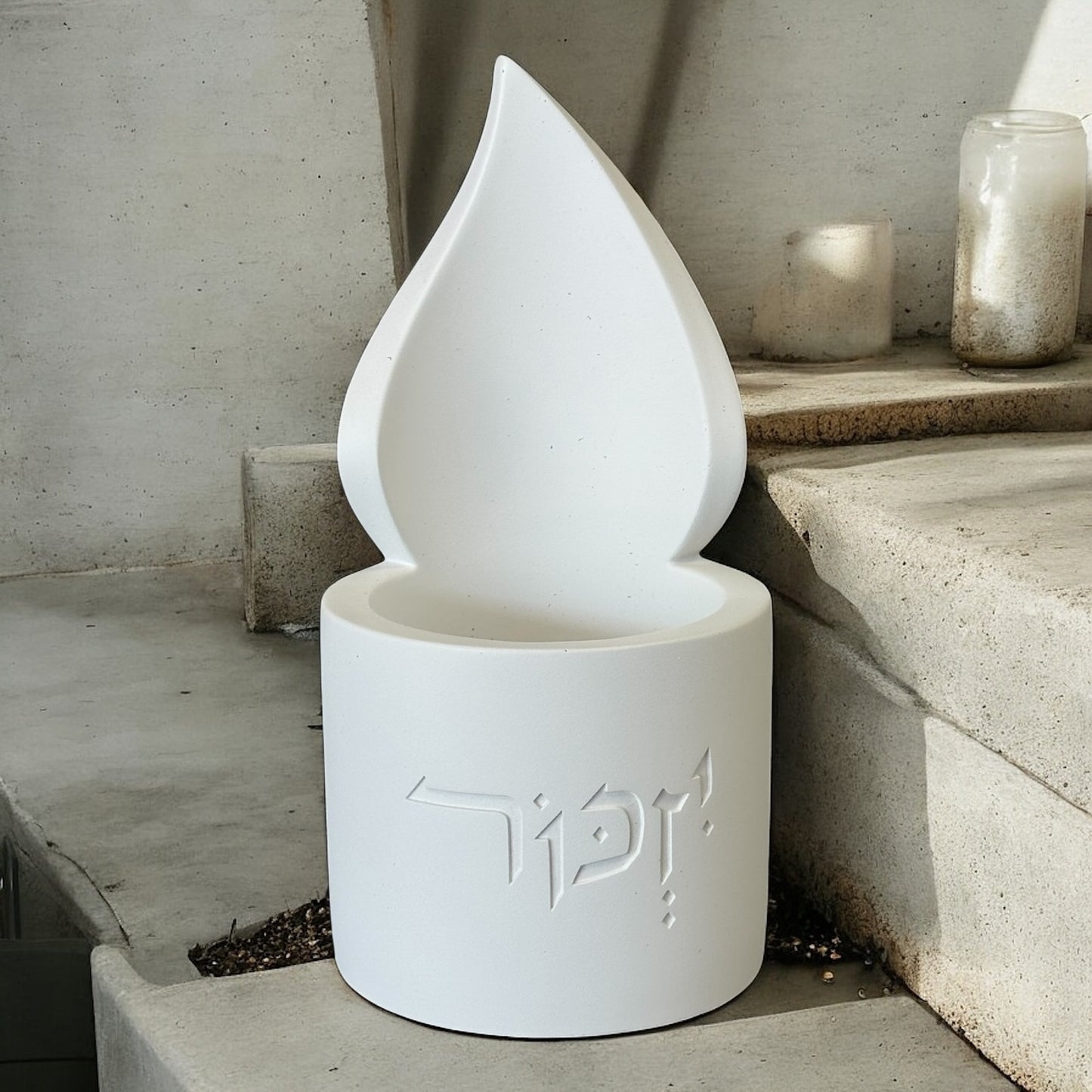 Modern Concrete Memorial Candle Holder – Ner Neshama | Yizkor Flame Design