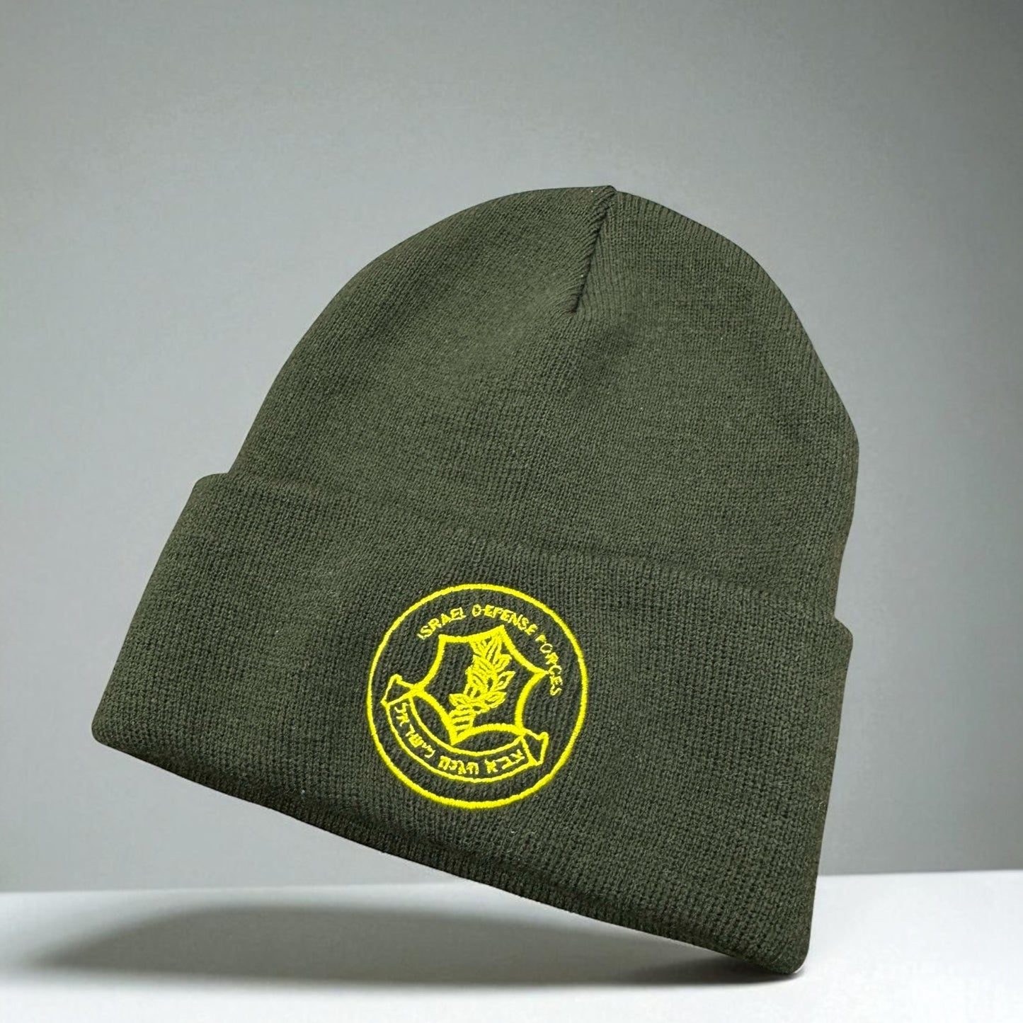 Olive Green IDF Embroidered Beanie – Israeli Defense Forces Winter Hat
