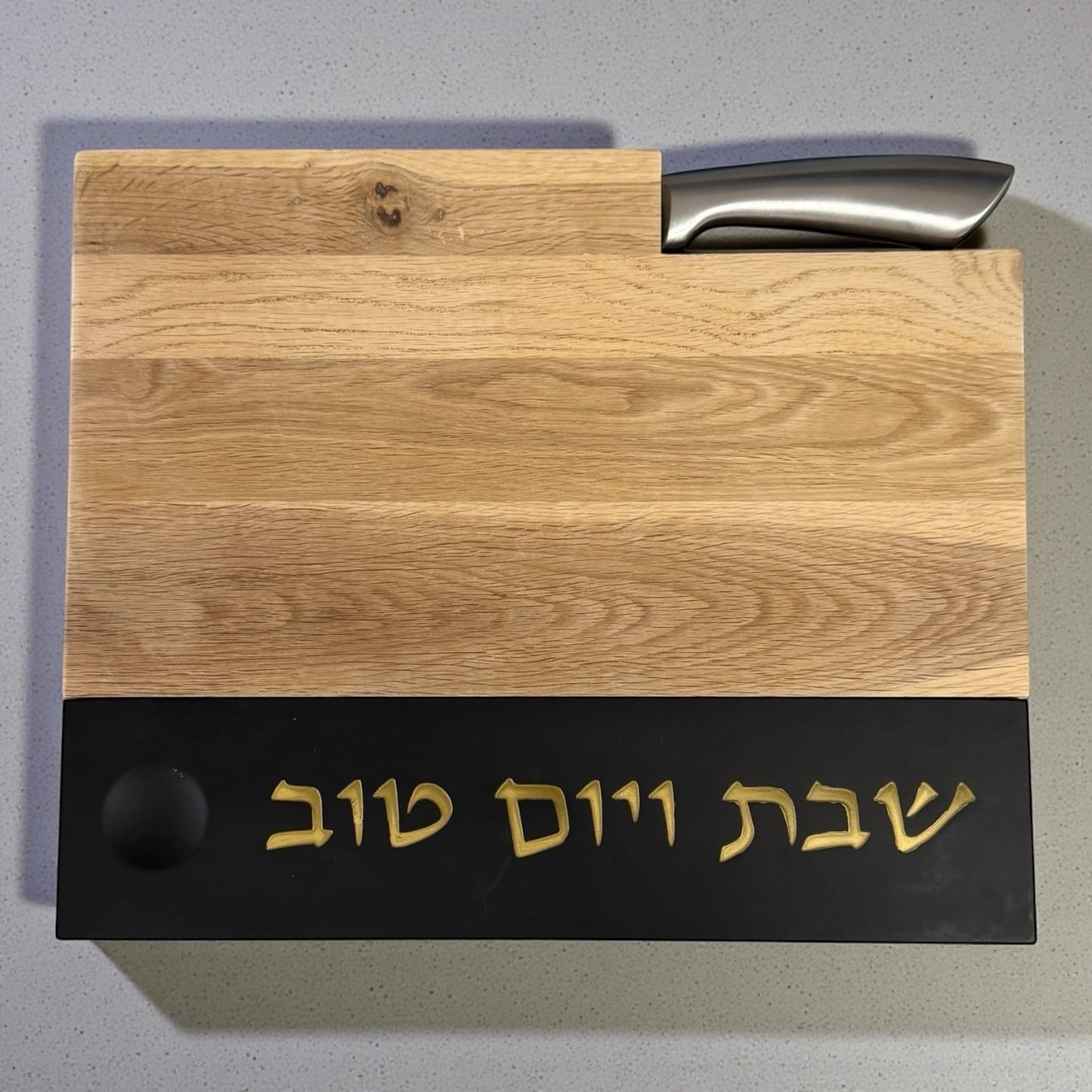 Fancy Wood and marble challah board with knife