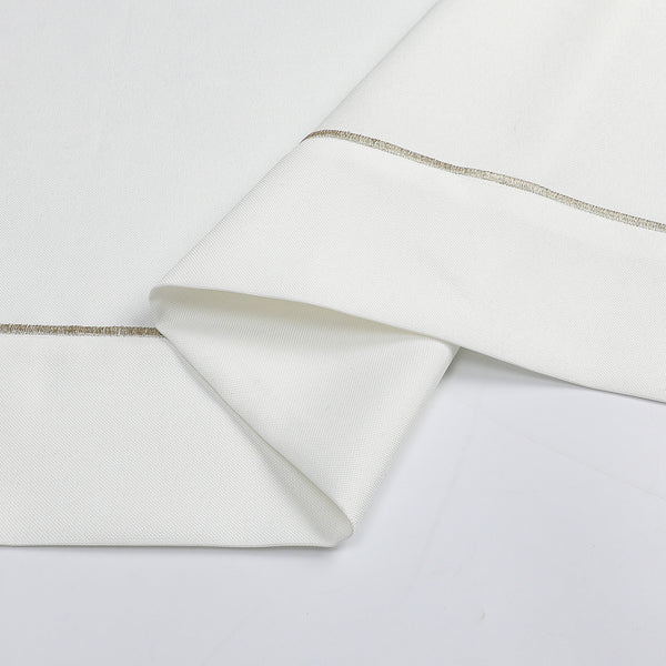 Poly tablecloth (Linen Look) - White with Light Gold Trim Embroidery