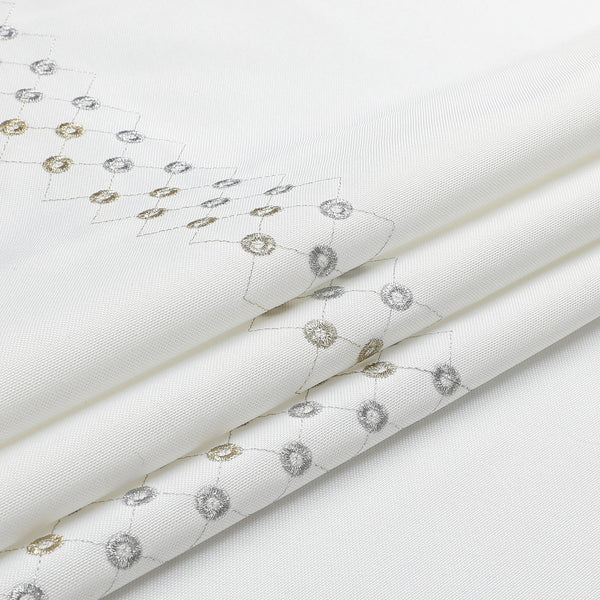 Poly Tablecloth (Linen Look) - White mbroidered Circles and Diamonds Underlay