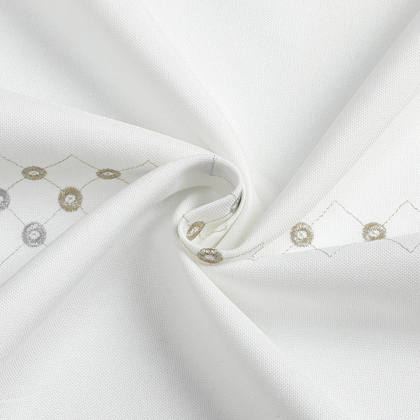 Poly Tablecloth (Linen Look) - White mbroidered Circles and Diamonds Underlay