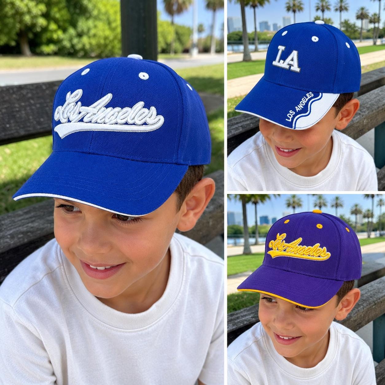 Kids Los Angeles Embroidered Snapback Cap | Youth Baseball Hat, Purple Yellow