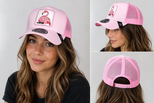 Pink Flamingo Trucker Hat | Embroidered Patch Snapback Cap