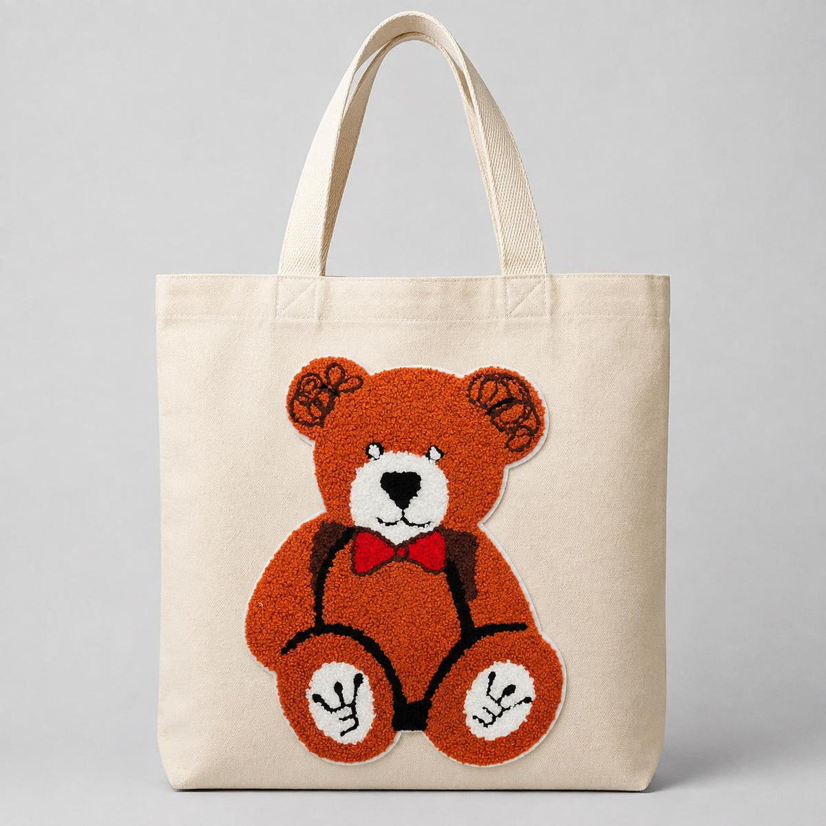Large Chenille Teddy Bear Patch – Red Bow Tie Appliqué for Crafts (11" x 8.5")