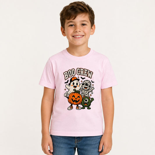 Kids Boo Crew Halloween T-Shirt – Cute Pink Ghost, Mummy & Pumpkin Tee