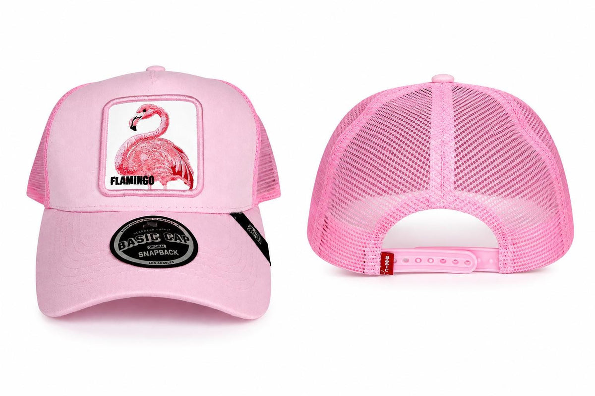 Pink Flamingo Trucker Hat | Embroidered Patch Snapback Cap