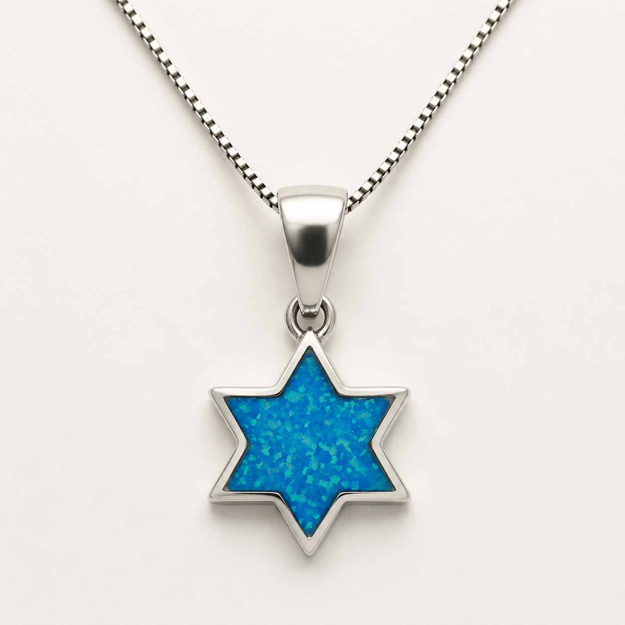 Women's classic blue opal Star of David sterling silver necklace