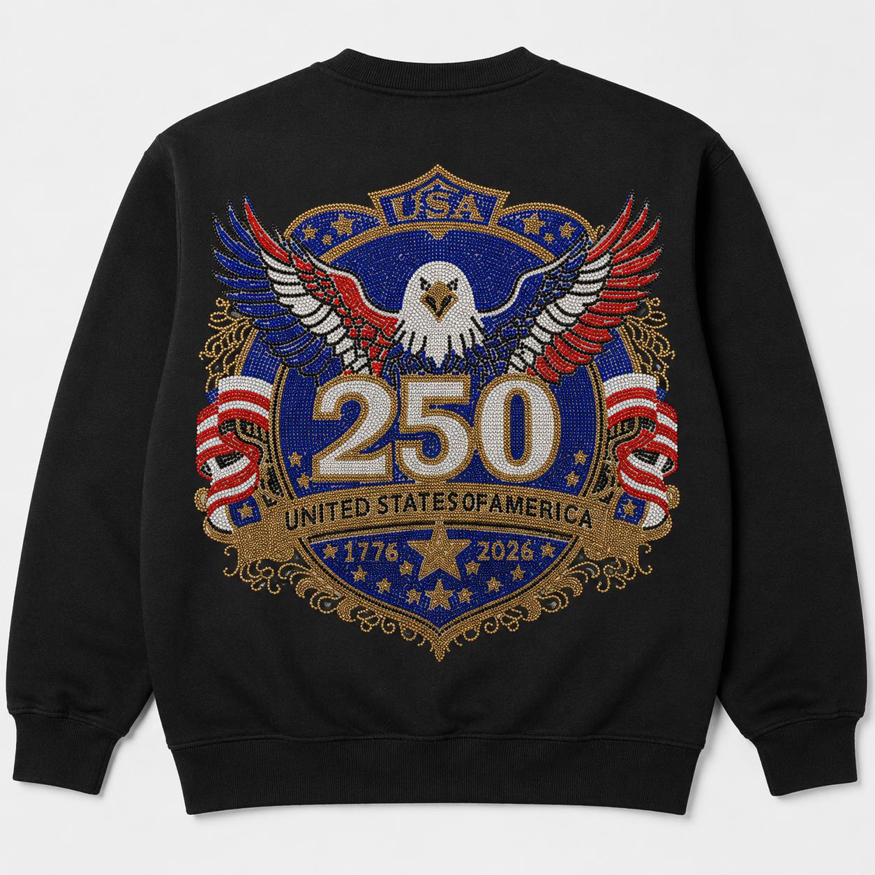 USA 250th Anniversary Eagle Rhinestone Heat Transfer | Patriotic Iron-On Decal