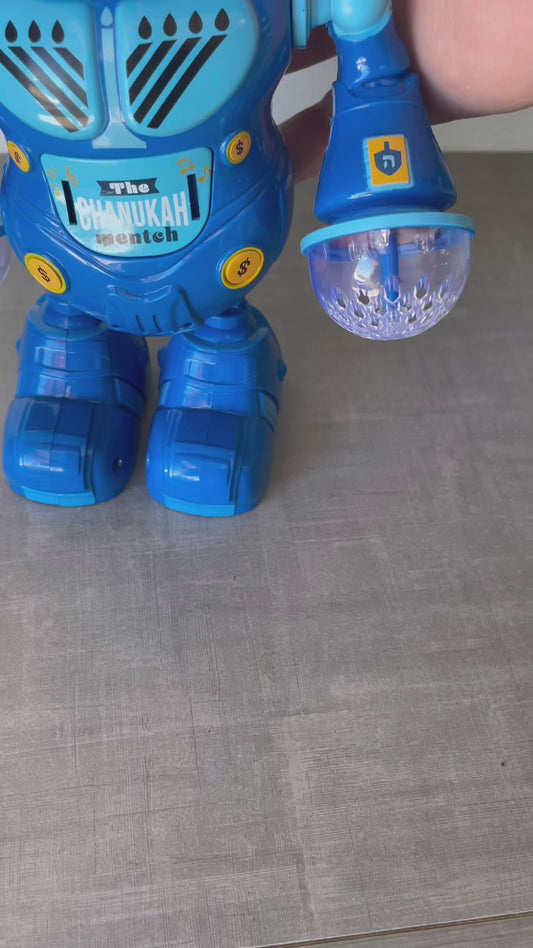 Hanukkah lights and dancing mentch robot