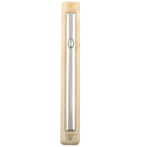 Plastic Mezuzah 12cm Pearled Plaque- With Rubber Cork