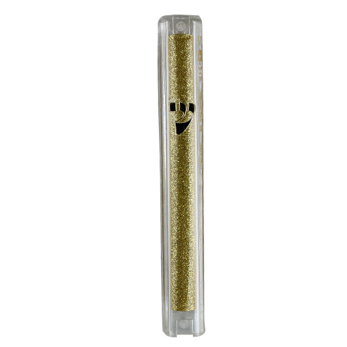 Plastic Mezuzah 10 Cm- Clear Gold Glitter