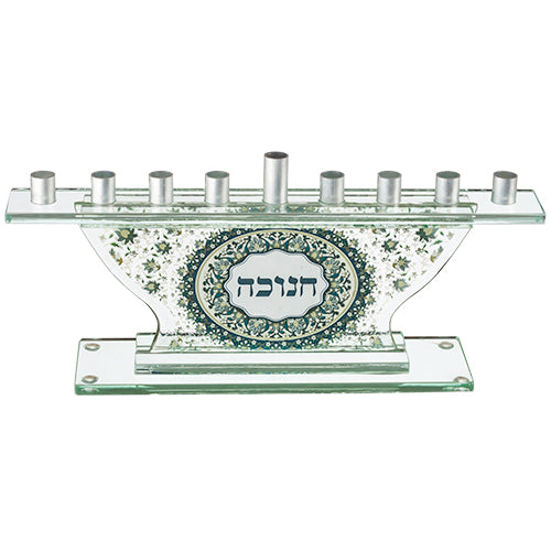 Glass Menorah 19.5 Cm, Floral Design