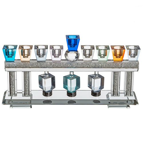 Colorful Crystal Menorah 27*10 cm Spinning dreidels oil cup