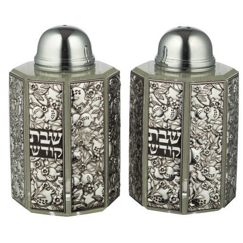 Crystal Salt & Pepper Shaker 9*5 cm with Metal Plaque- Pomegranate